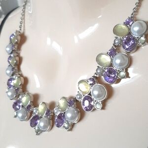 **3/$25** Mauve & Cream Stone & Pearl Necklace and Clip on Earrings Set